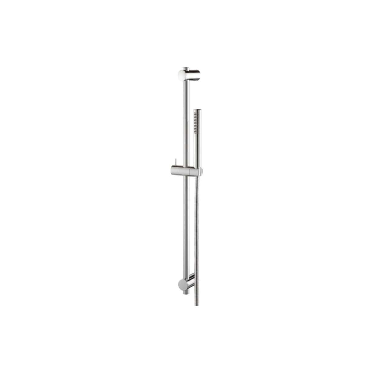 Sleek chrome shower slide rail with adjustable handheld shower head and modern design for luxurious bathroom upgrade.