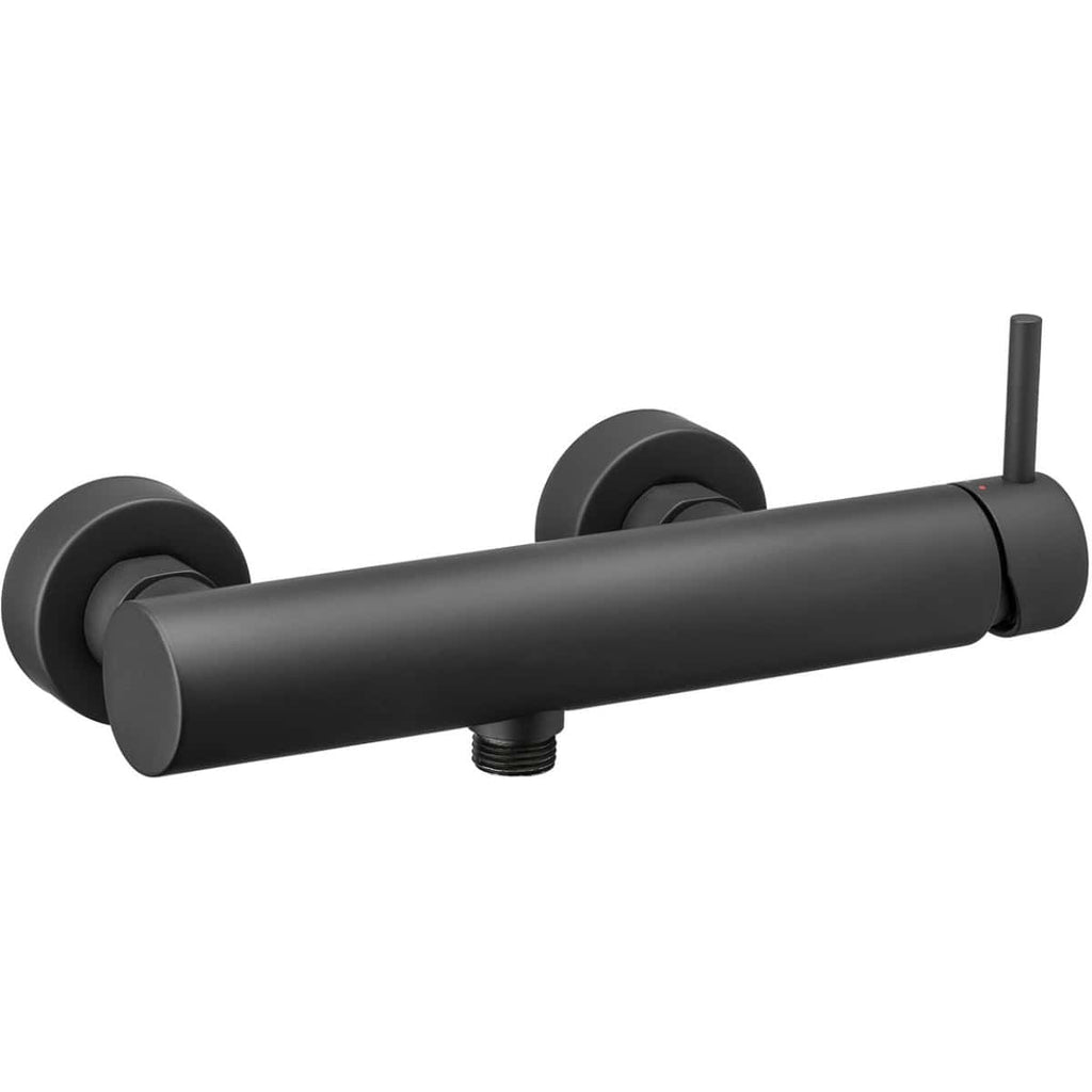 Sleek black bathroom mixer tap with minimalist design, suitable for modern showers and baths, featuring a request-free, easy-to-install construction for stylish bathroom upgrades.