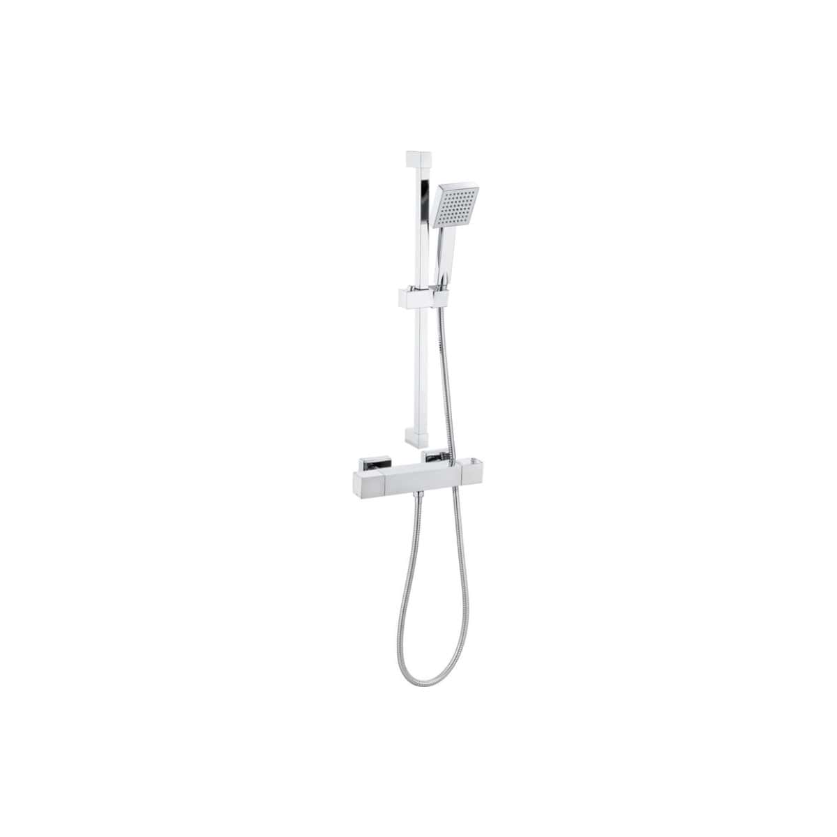 Modern chrome shower panel with adjustable handheld showerhead and overhead rain shower for luxurious bathroom renovation. Perfect for enhancing bathroom aesthetics and functionality.