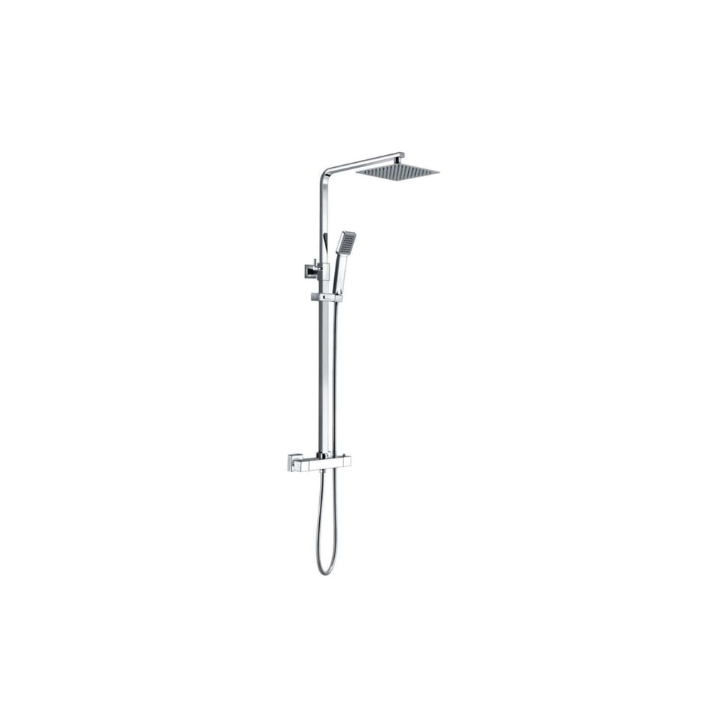Sleek chrome shower system with rain showerhead, handheld shower wand, and adjustable controls for a modern bathroom upgrade. Perfect for luxury bathroom designs and customisable water flow.