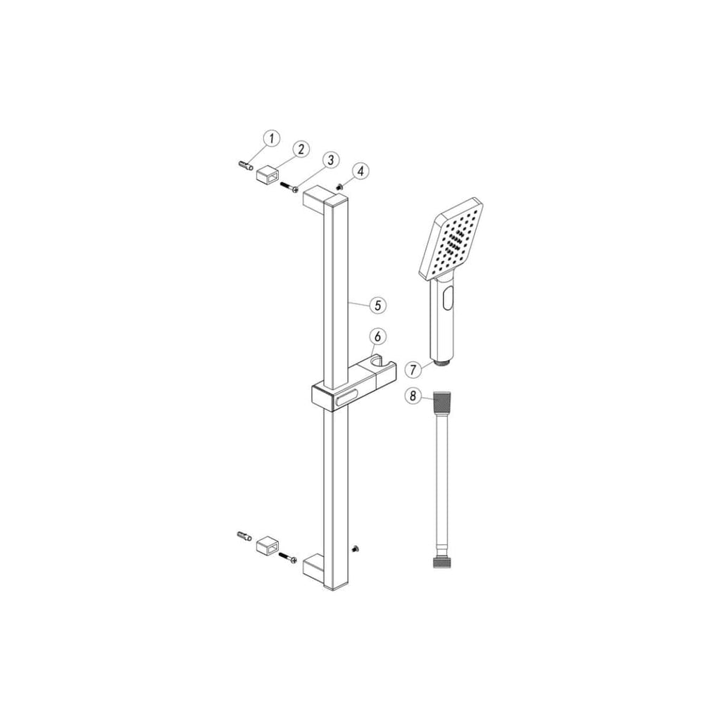 Wall-mounted shower rail and handheld shower head with adjustable height, modern bathroom fixtures for a sleek and functional shower experience.