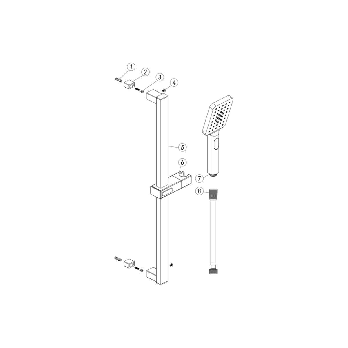 Wall-mounted shower rail and handheld shower head with adjustable height, modern bathroom fixtures for a sleek and functional shower experience.