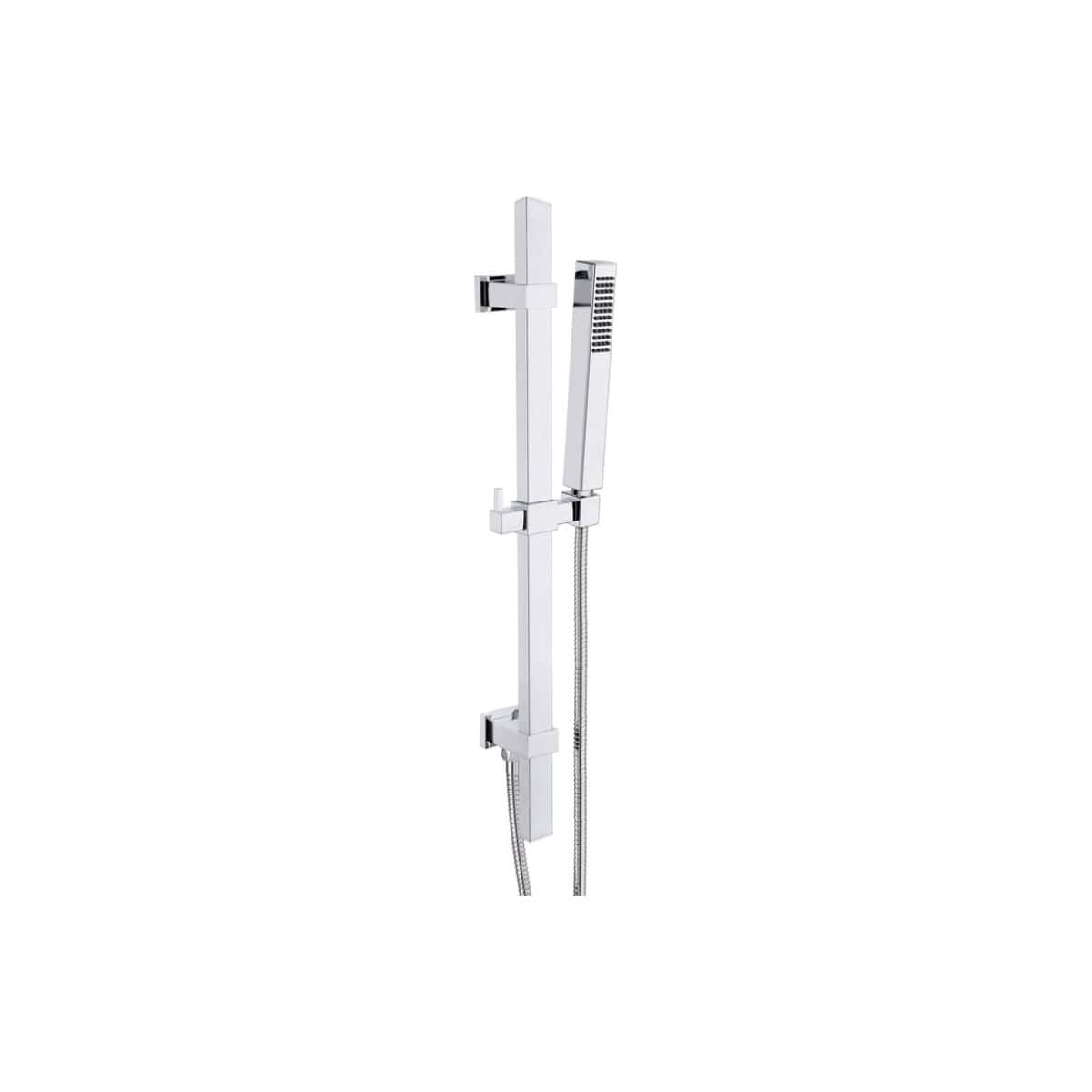 Sleek modern handheld shower system with adjustable slide rail and chrome finish, perfect for luxury bathroom renovations and stylish shower setups.