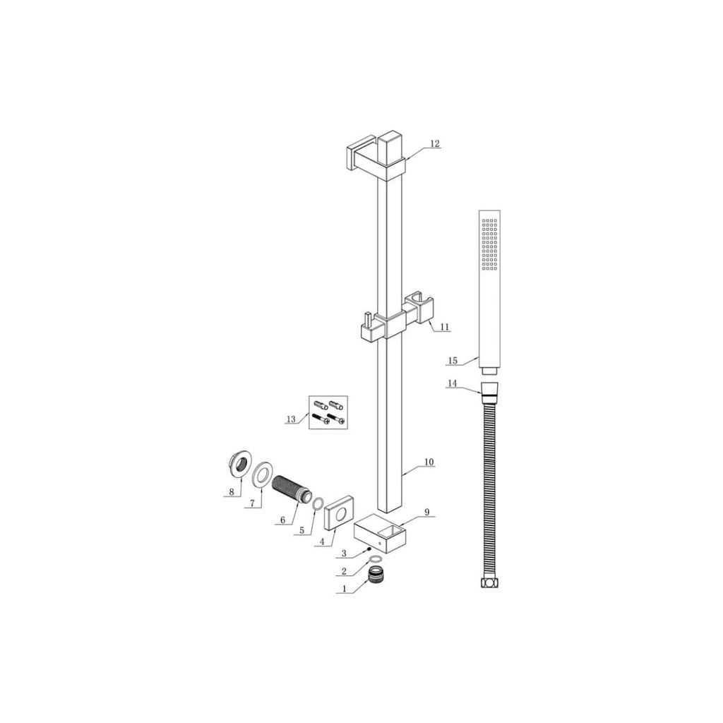 High-quality bathroom shower assembly diagram from Bubly Bathrooms showcasing modern shower installation components and details. Perfect for bathroom renovation and DIY plumbing projects.