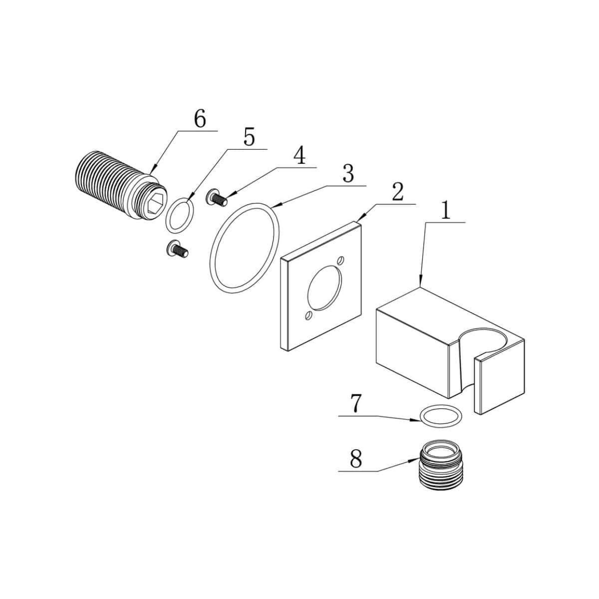 High-quality bathroom installation components showcasing a flexible hose, mounting plate, seal, and fittings for custom bathroom builds. Ideal for professional or DIY bathroom plumbing systems.