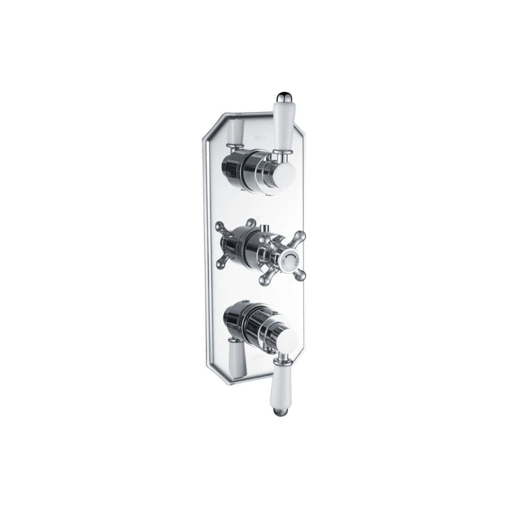 Polished chrome vintage bathroom tap and shower mixer with cross handles, ideal for traditional Bubly Bathrooms fittings.