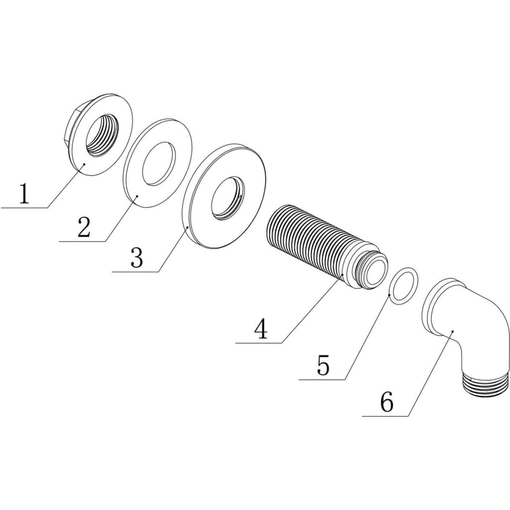 Sealing washers and plumbing components for bathroom fixtures, illustrated in exploded view. Perfect for bathroom plumbing repairs and installations, ensuring leak-proof connections.