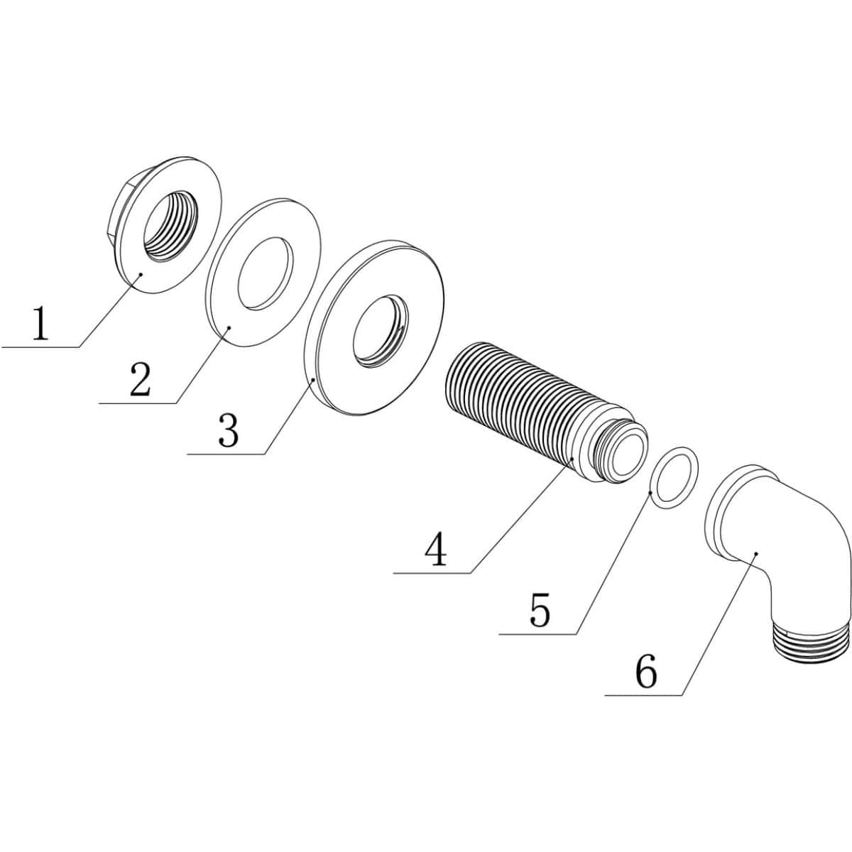 Sealing washers and plumbing components for bathroom fixtures, illustrated in exploded view. Perfect for bathroom plumbing repairs and installations, ensuring leak-proof connections.