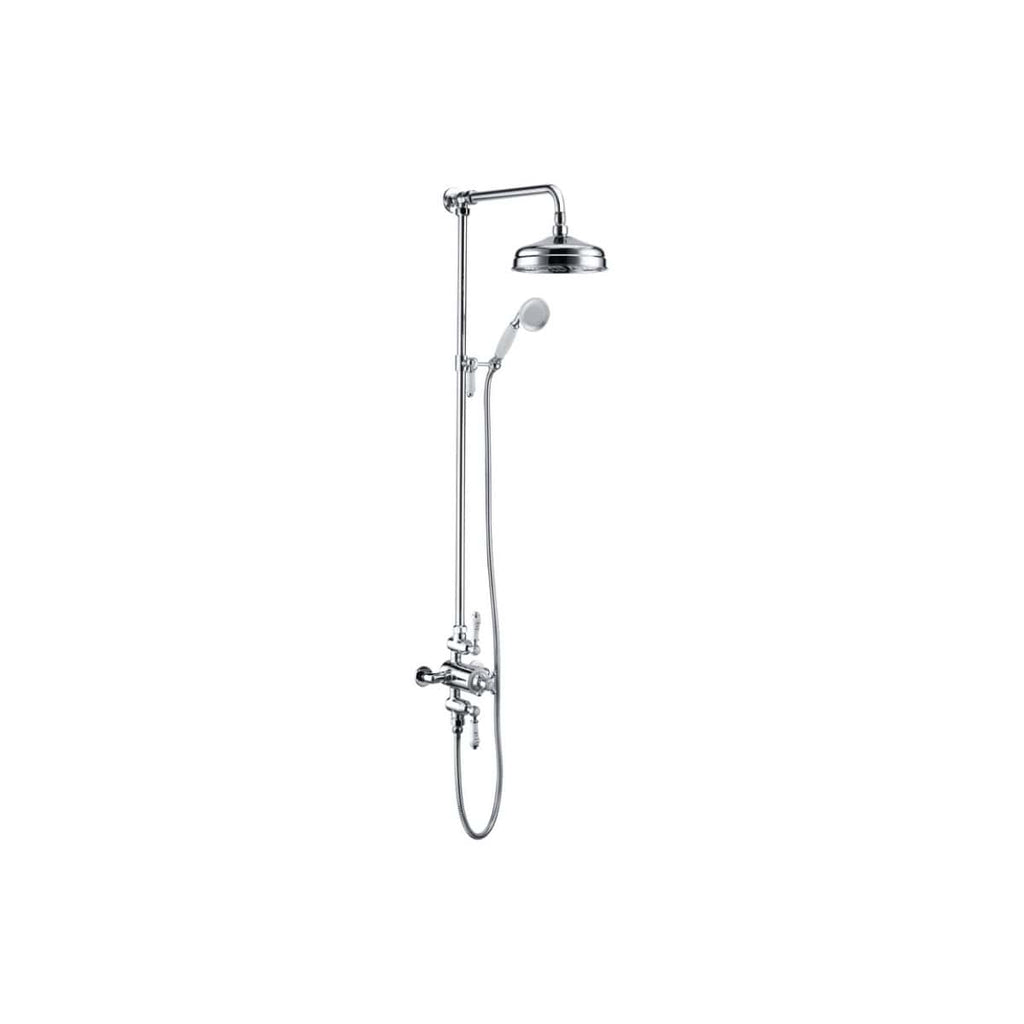 Shower system with adjustable showerhead and vintage chrome fixtures, ideal for modern and classic bathrooms. Perfect for installing a stylish, functional shower setup.
