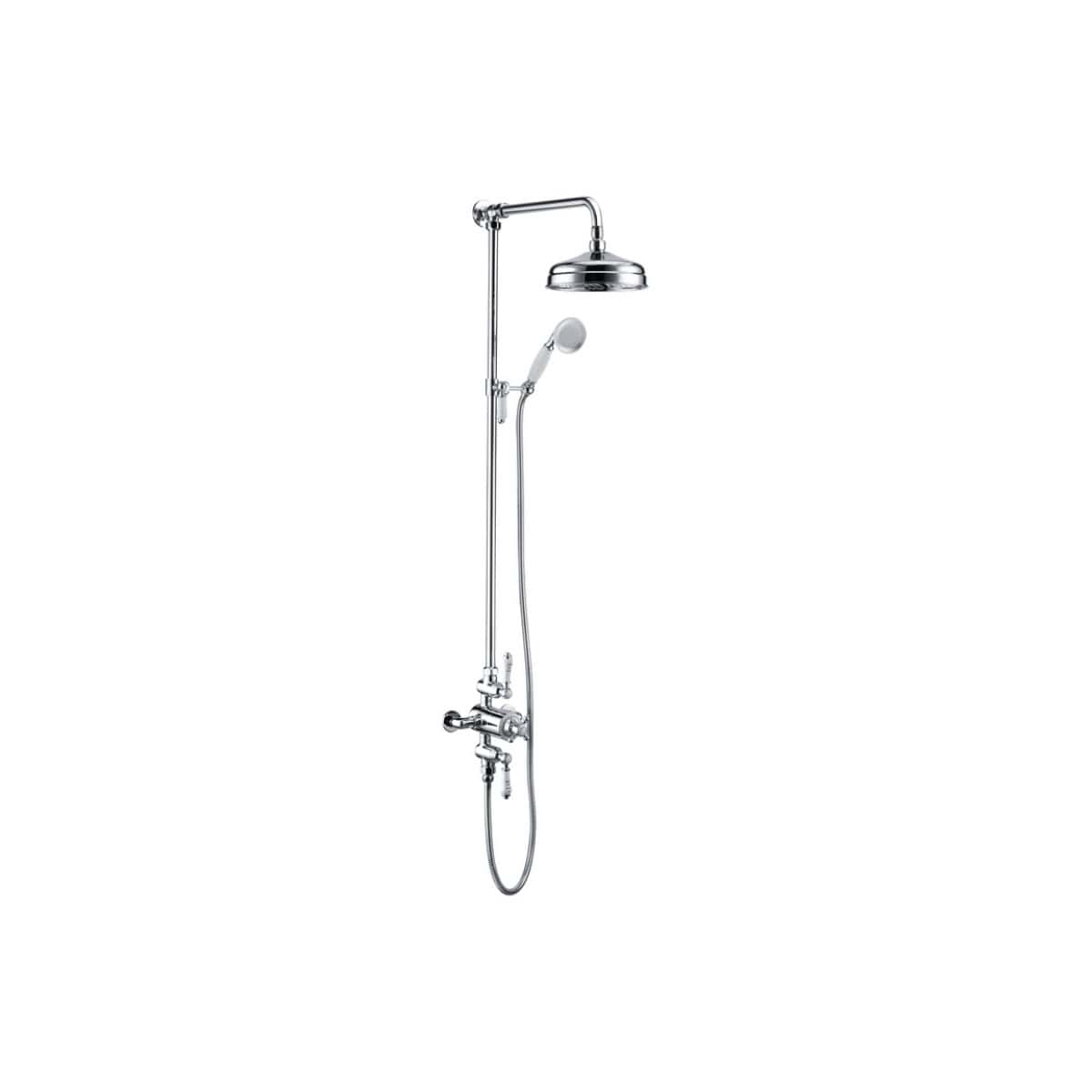 Shower system with adjustable showerhead and vintage chrome fixtures, ideal for modern and classic bathrooms. Perfect for installing a stylish, functional shower setup.