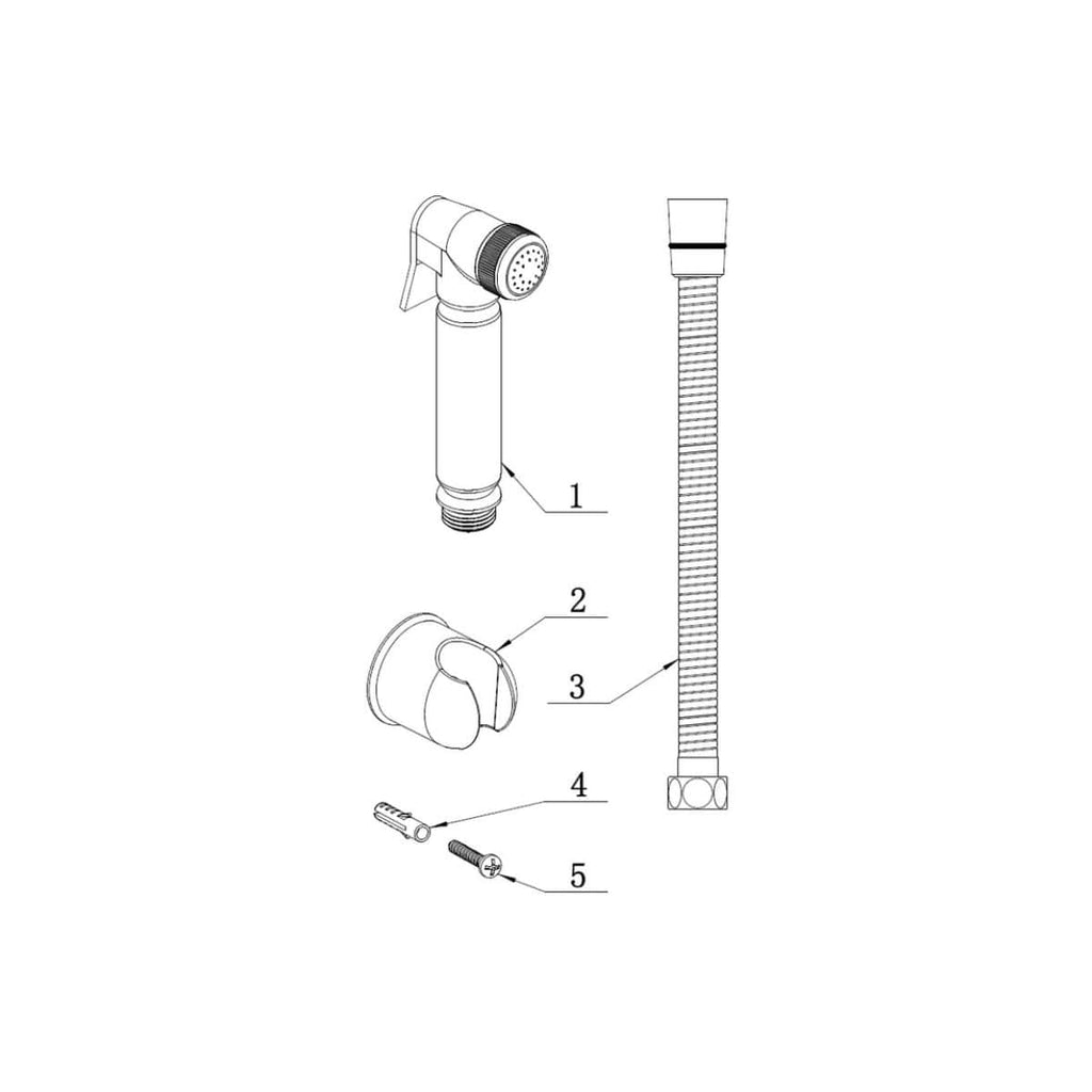 Flexible shower hose and handheld shower head with mounting bracket for bathroom refurbishment.