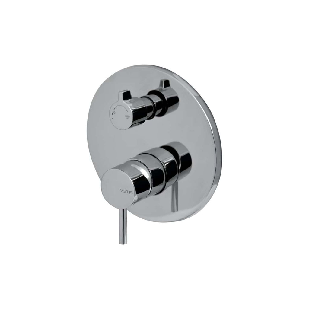 Chrome thermostatic shower control valve for modern bathroom installations. Water temperature and flow can be easily adjusted for a custom shower experience. Perfect for luxury bathroom upgrades.