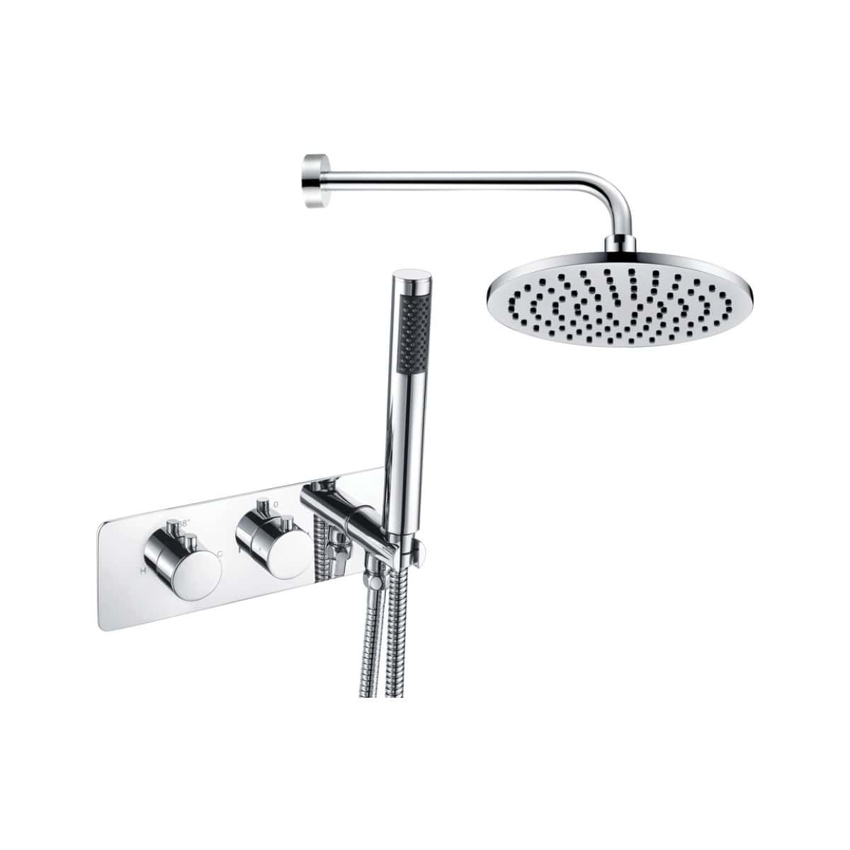 Sleek chrome shower head with adjustable handheld attachment for modern bathrooms. Easy-to-use controls and stylish design ideal for contemporary bubly bathroom interiors.