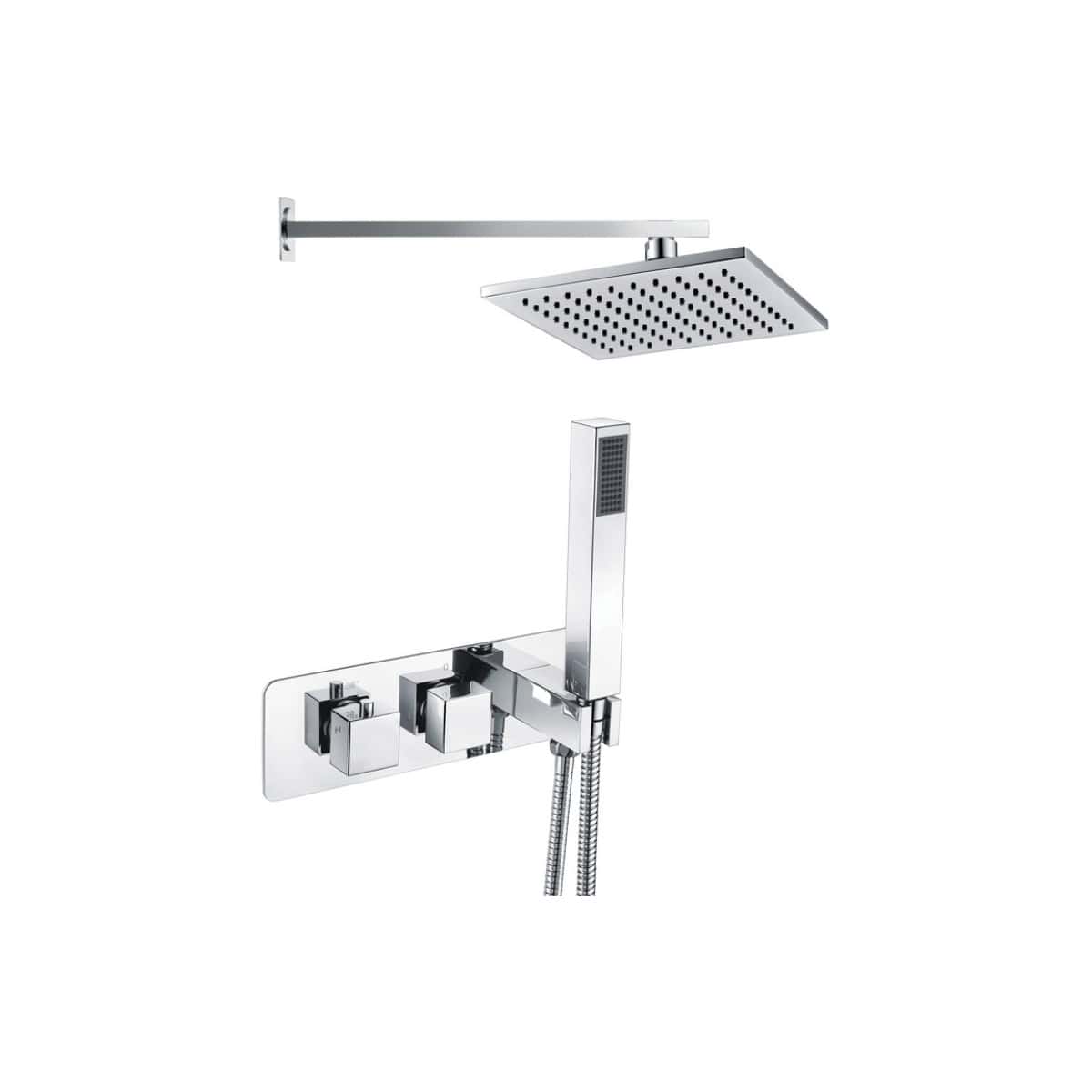 Sleek chrome shower panel with integrated rainfall showerhead and handheld shower for modern Bubly bathroom designs. Perfect for luxury bathroom upgrades and customisable shower experiences.