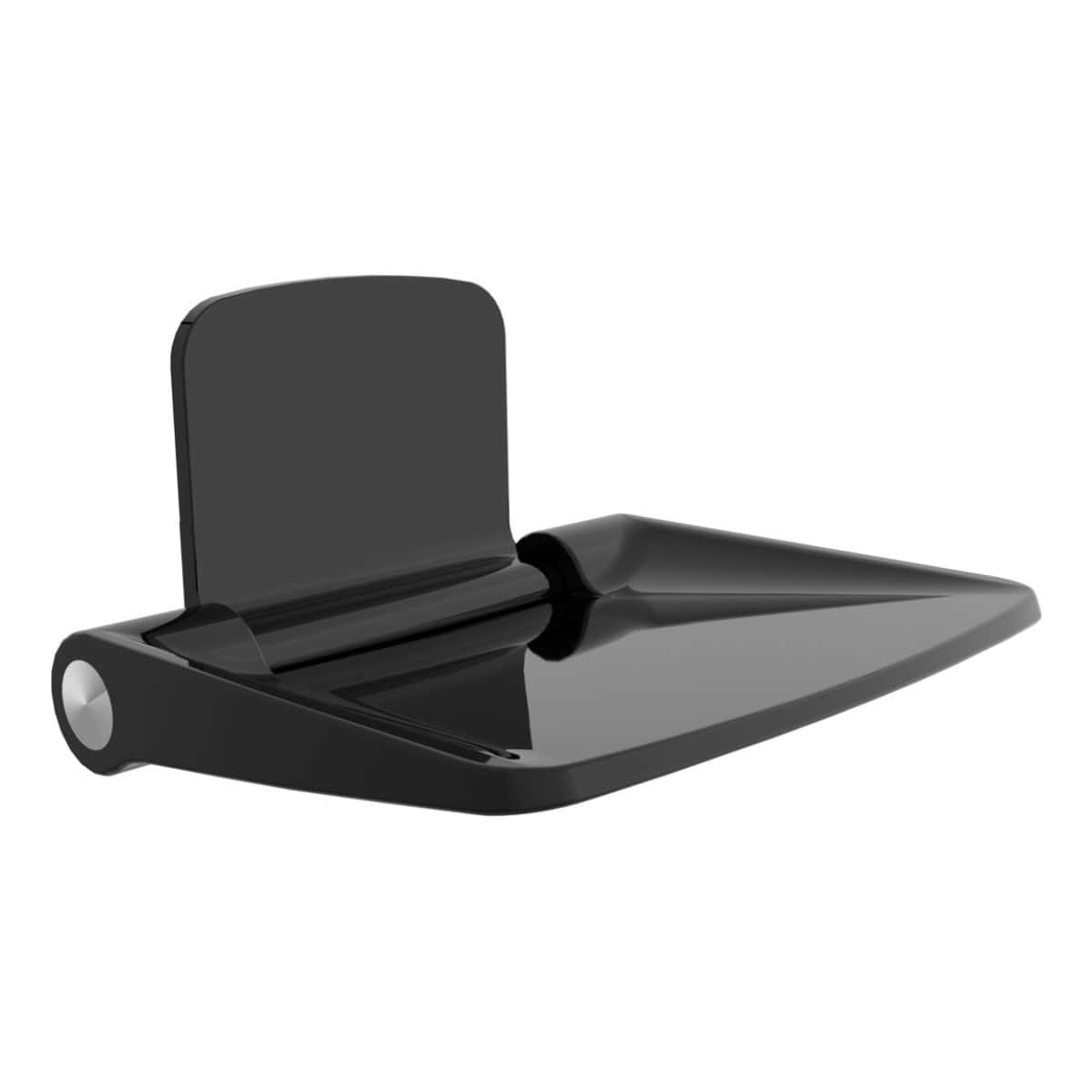 Modern black bathroom soap and lotion dispenser with sleek design.