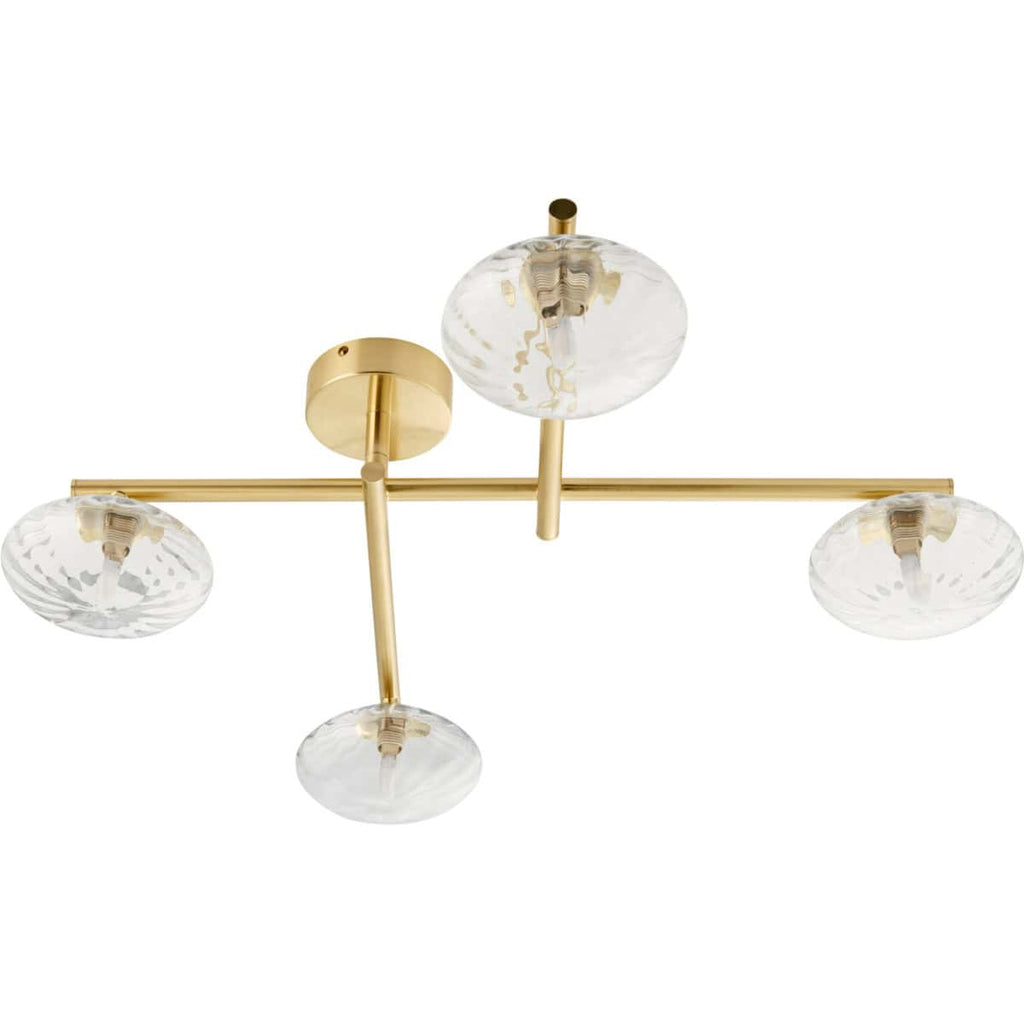 Elegant modern bathroom ceiling light fixture with brass finish and smoked glass shades, perfect for contemporary bathroom lighting design.