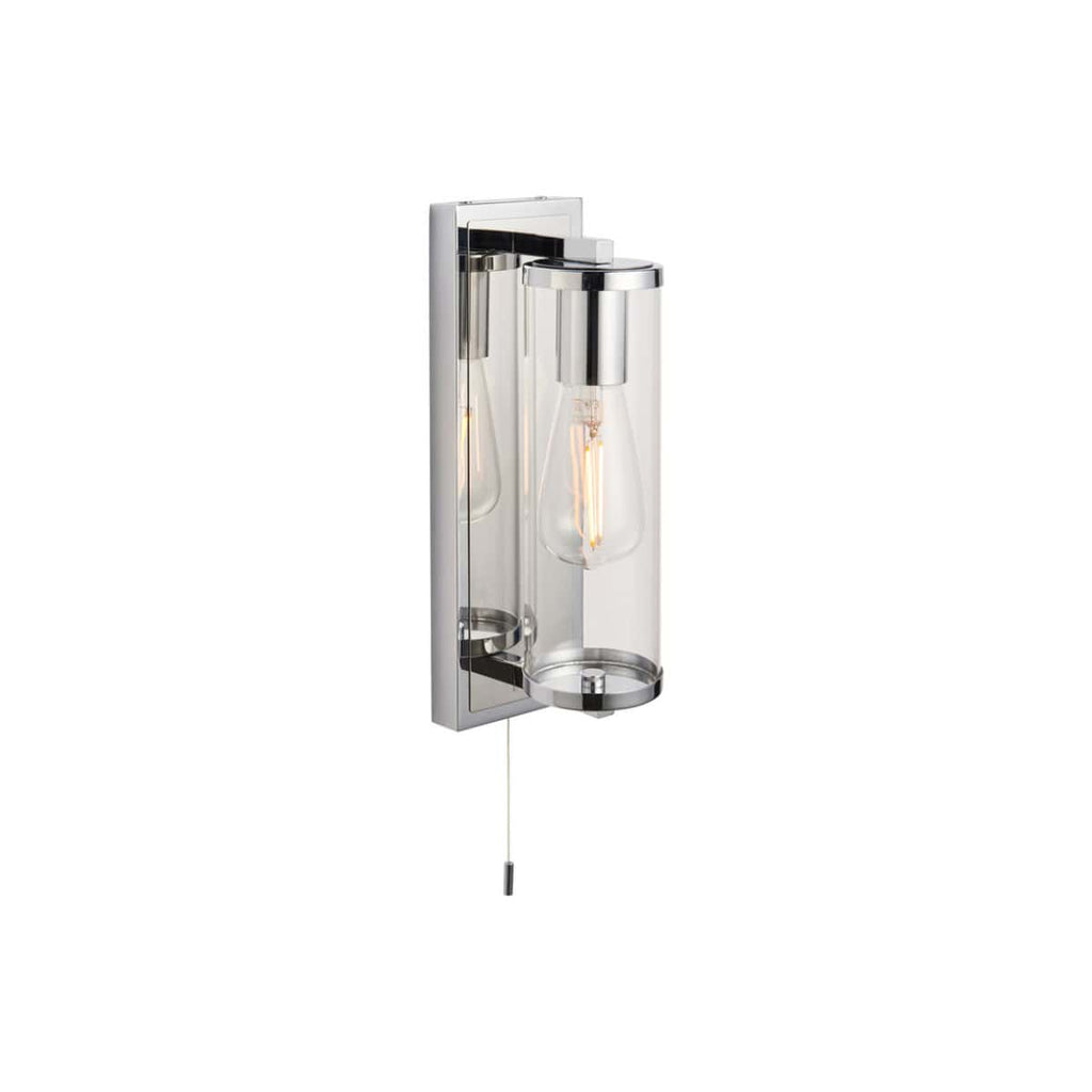 Luxurious wall-mounted bathroom lighting fixture with exposed Edison bulbs, modern chrome finish, ideal for stylish bathroom decor and perfect for creating ambient lighting in contemporary bathrooms.