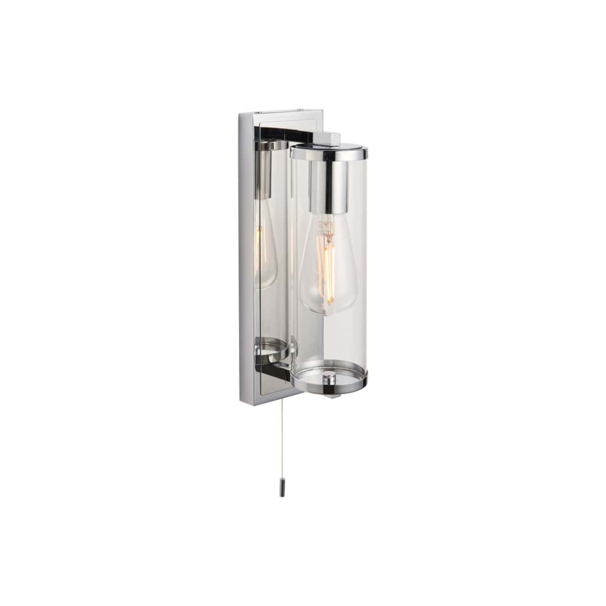 Luxurious wall-mounted bathroom lighting fixture with exposed Edison bulbs, modern chrome finish, ideal for stylish bathroom decor and perfect for creating ambient lighting in contemporary bathrooms.
