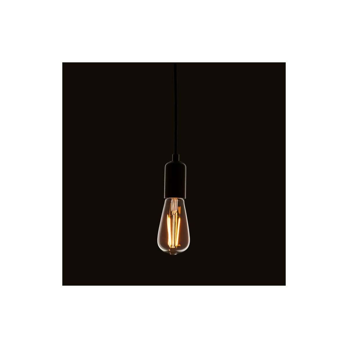 Vintage Edison-style hanging bathroom pendant light, modern black bathroom decor, stylish lighting fixture for showers or vanity areas, sleek minimalist design.