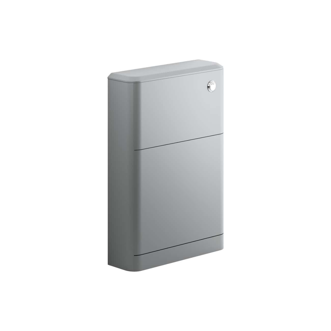 Stylish grey bathroom storage cabinet with a sleek design and a locking mechanism, ideal for organising bathroom essentials. Perfect for modern bathroom interiors and secure storage.