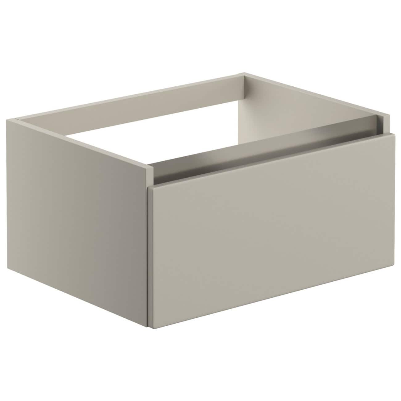 Contemporary beige bathroom drawer unit with no handle, minimalist storage solution for modern bathrooms, ideal for organising toiletries and accessories, sleek design by Bubly Bathrooms.