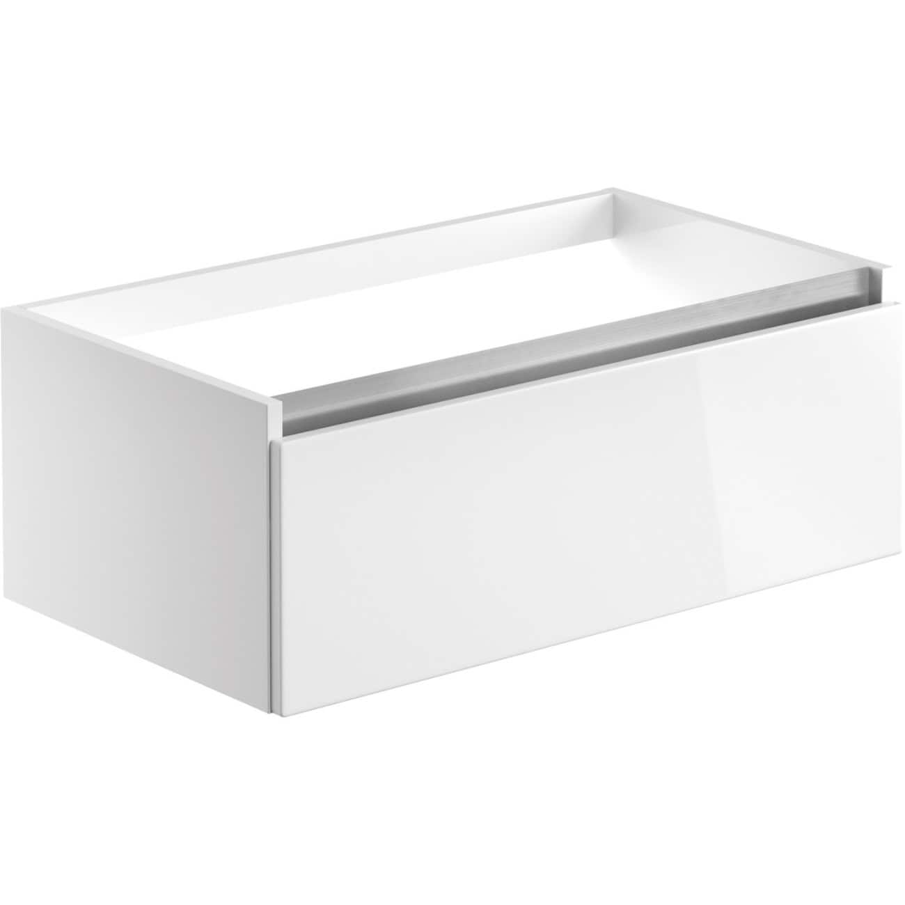Smooth white bathroom drawer storage unit from Bubly Bathrooms, ideal for modern bathroom organisation and sleek designs.
