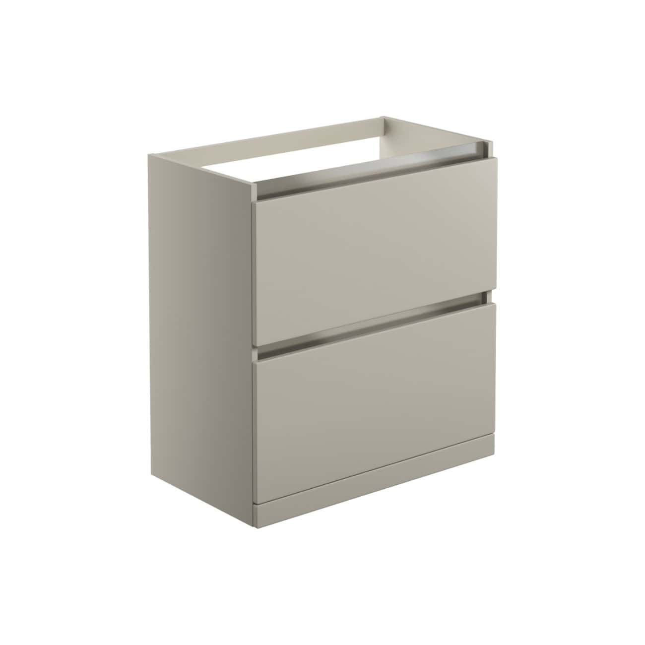 Sleek grey bathroom vanity unit with two spacious drawers, modern minimalistic design, perfect for contemporary bathrooms.