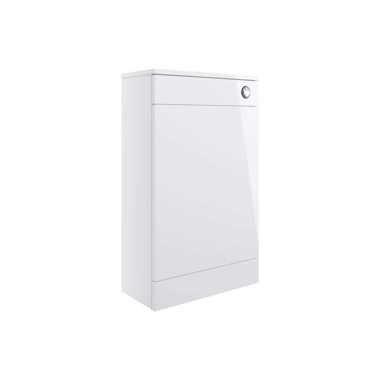 White freestanding laundry cabinet with sleek design and compact storage solution for bathroom or utility room. Perfect for organising laundry essentials in a modern, minimalist style.