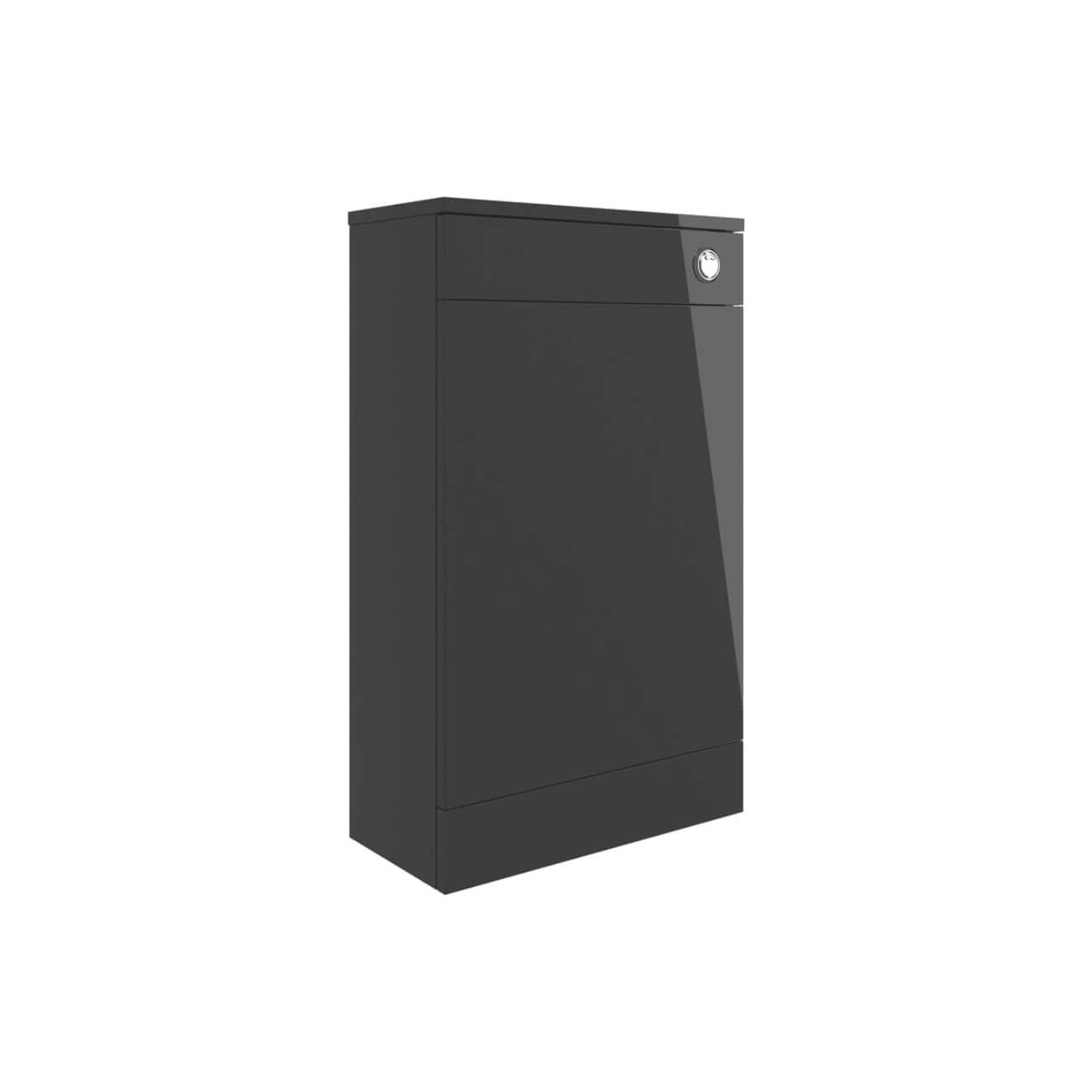 Dark grey modern boiler cabinet with a sleek design and control dial, ideal for contemporary bathrooms and heating systems. Perfect for enhancing bathroom aesthetics and functionality.