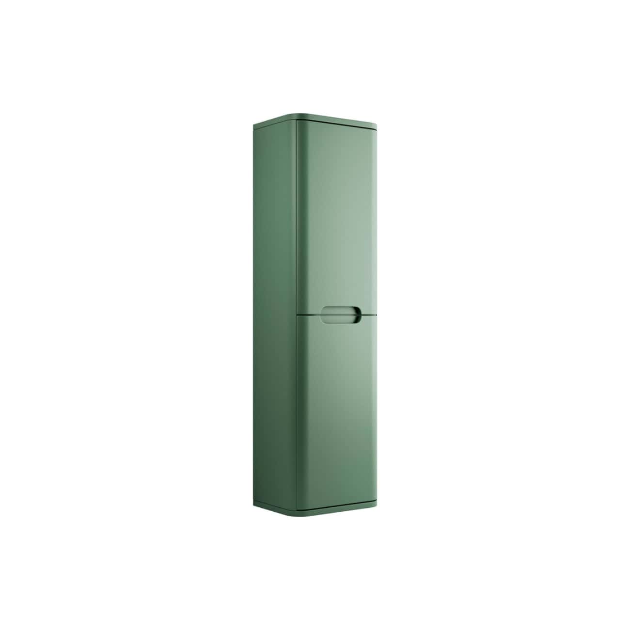 Sustainable green bathroom storage cabinet with sleek, modern design, ideal for organising essentials in contemporary bathrooms. Perfect for space-saving and stylish storage solutions.