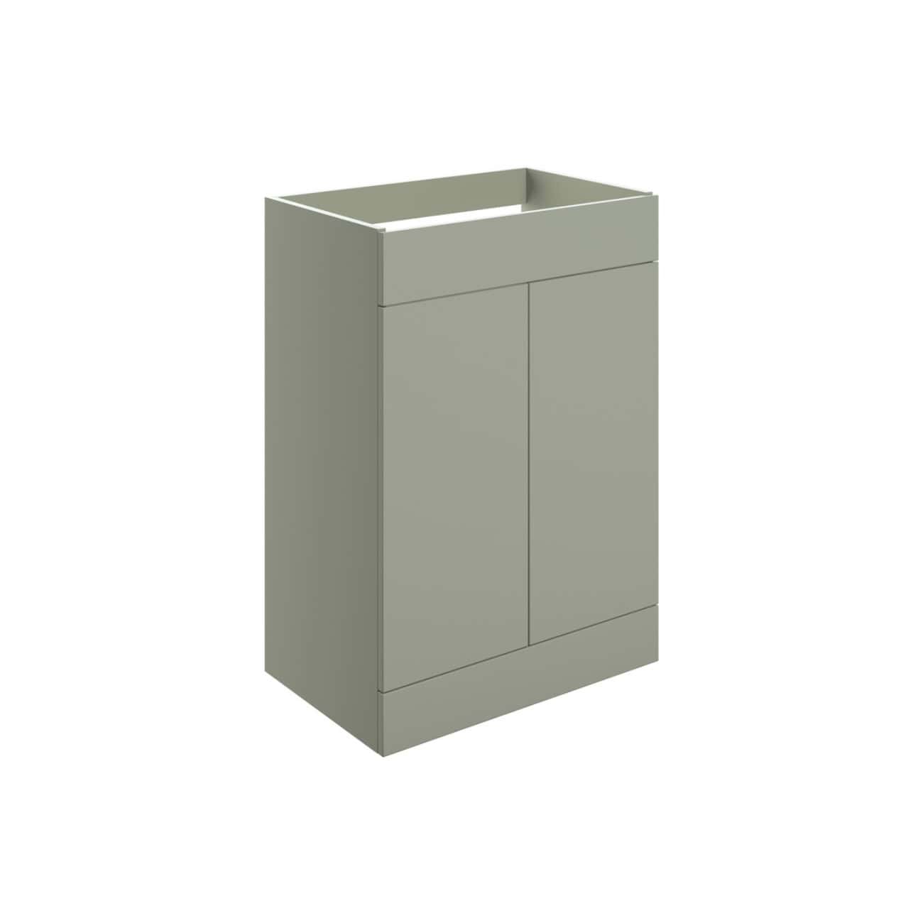 Sleek grey bathroom vanity cabinet with a built-in washbasin, modern minimal design, ideal for contemporary bathroom interiors, featuring ample storage space.