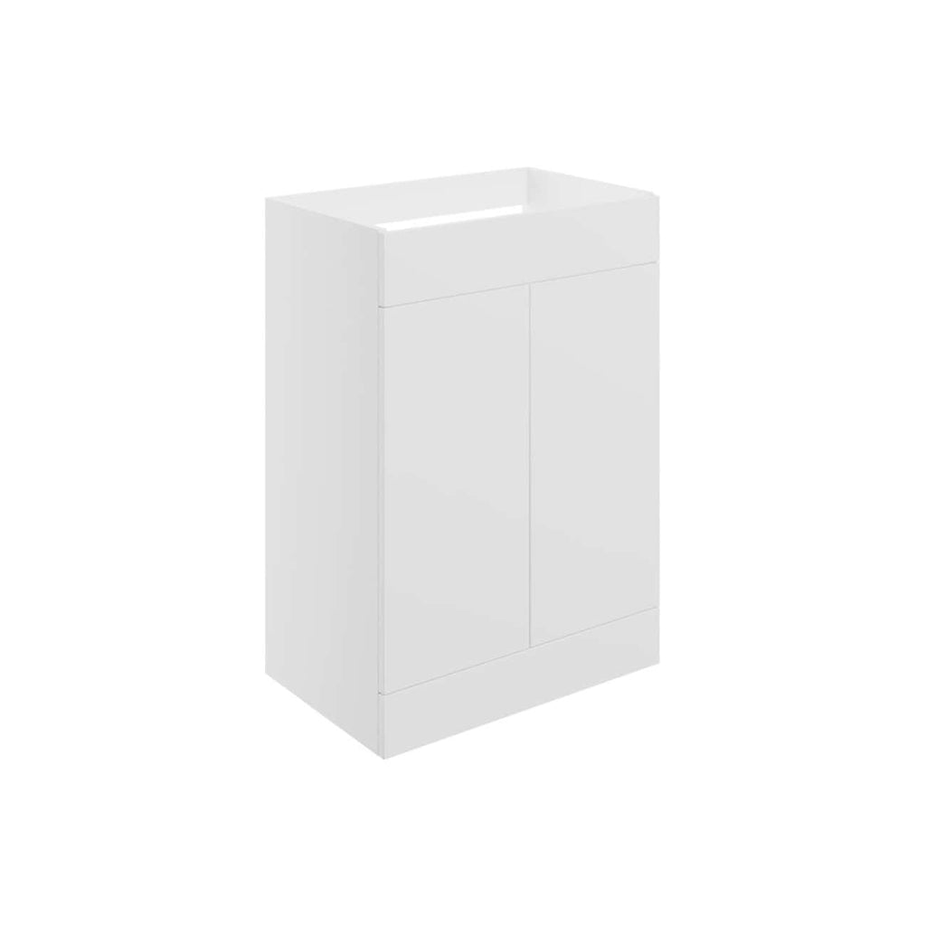 Sleek white bathroom vanity with storage cabinet and integrated sink, ideal for modern bathroom designs, offering functional and stylish storage solutions.