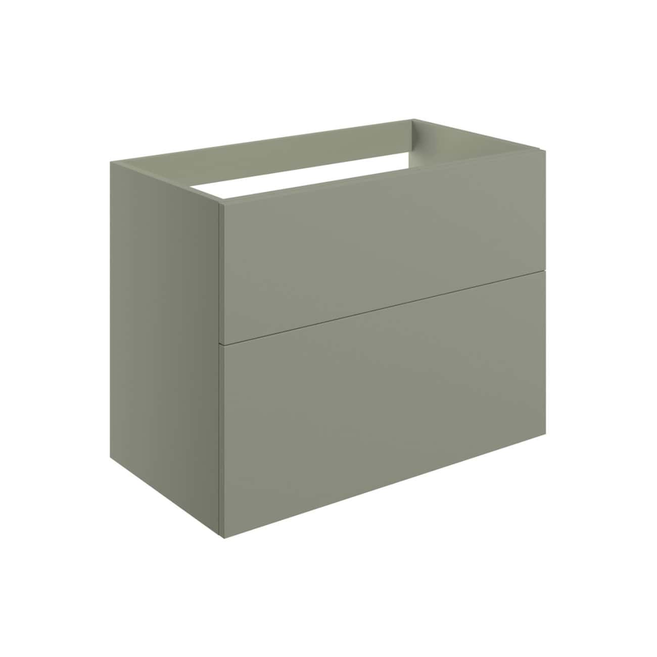 Contemporary grey bathroom vanity unit with two drawers, sleek minimalist design, perfect for modern bathrooms, providing efficient storage and a clean aesthetic.