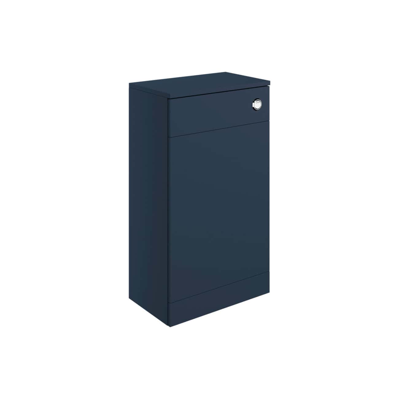 Sleek navy blue bathroom storage cabinet with a modern design, featuring a lockable drawer for secure bathroom organisation. Perfect for contemporary bathroom decor and additional storage space.
