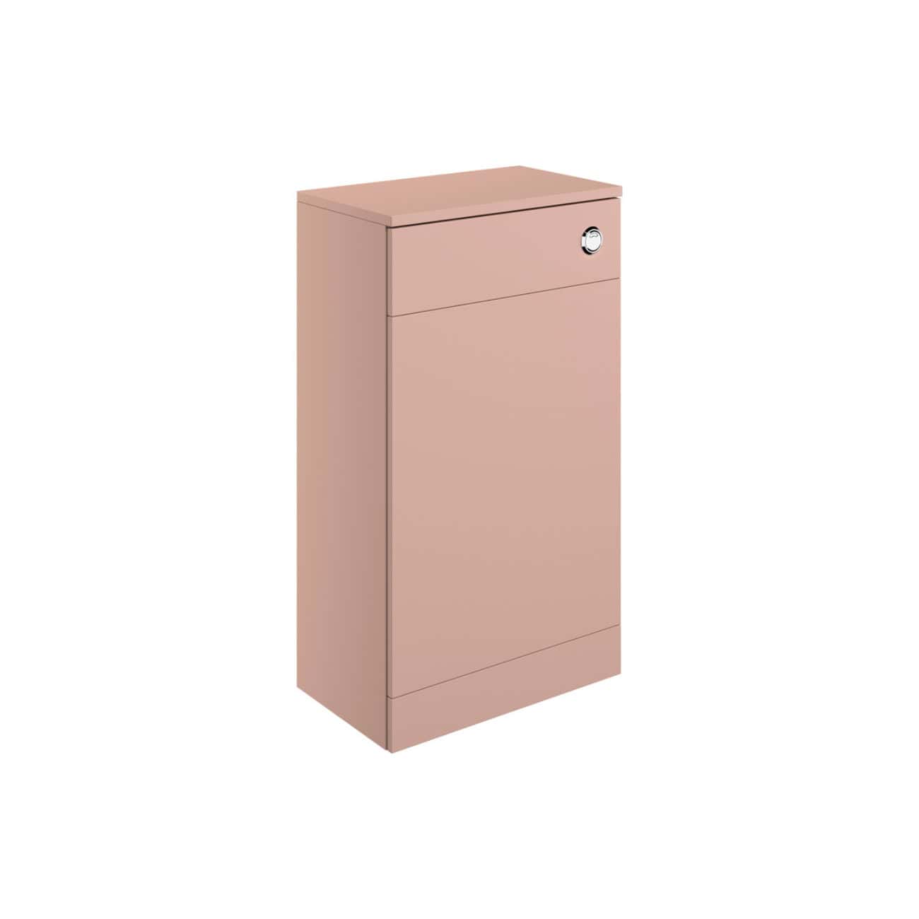 Sleek pink bathroom cabinet with built-in lock, modern storage solution for bathroom organisation.
