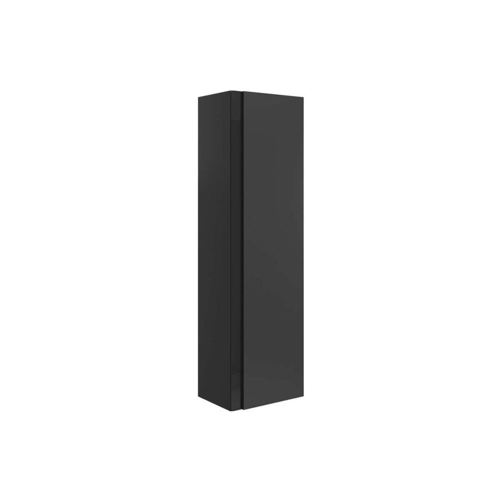 Sleek black bathroom storage cabinet with tall, narrow design, offering modern aesthetics and ample space for bathroom essentials, perfect for contemporary bathroom decor.