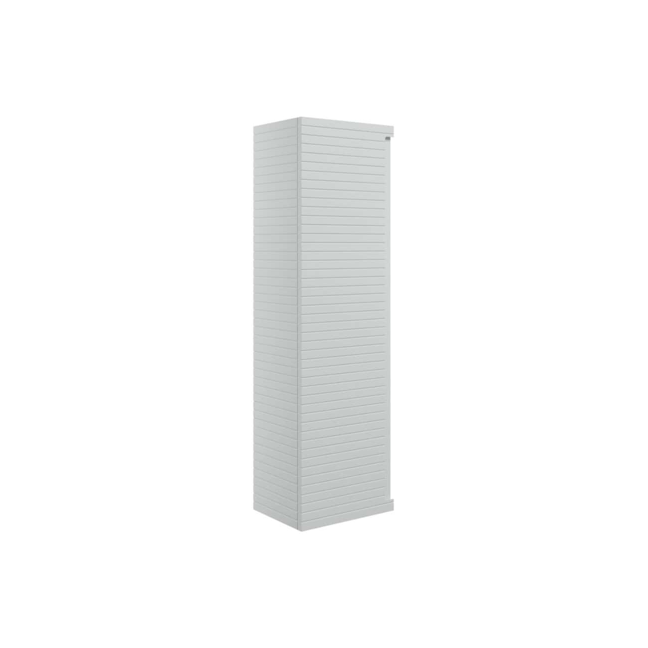 Modern white storage cabinet ideal for bathroom organisation with sleek horizontal panel design. Perfect for maintaining a tidy and stylish bathroom space.
