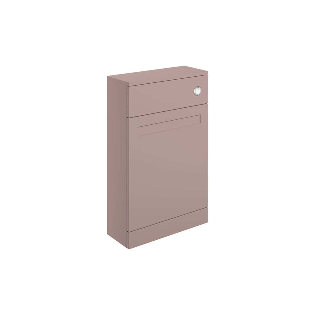 Contemporary blush pink bathroom cabinet with sleek design and handleless drawers, ideal for stylish bathroom storage solutions. Perfect for modern bathroom interiors to organise essentials with elegant style.