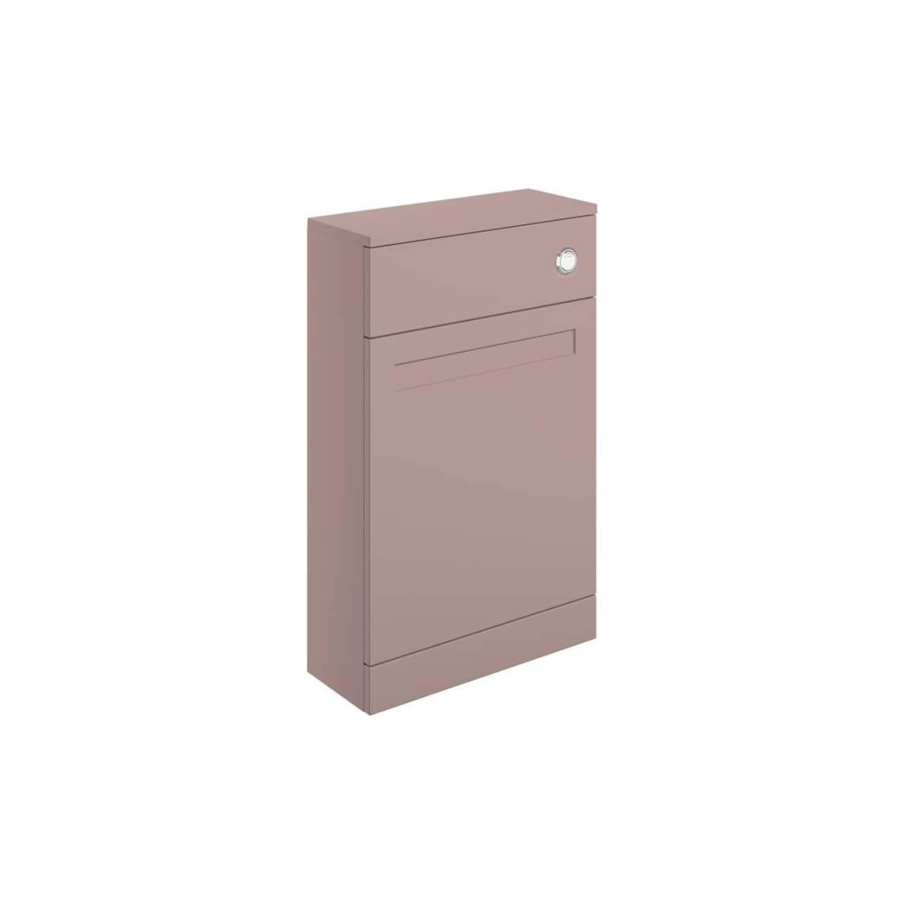 Contemporary blush pink bathroom cabinet with sleek design and handleless drawers, ideal for stylish bathroom storage solutions. Perfect for modern bathroom interiors to organise essentials with elegant style.