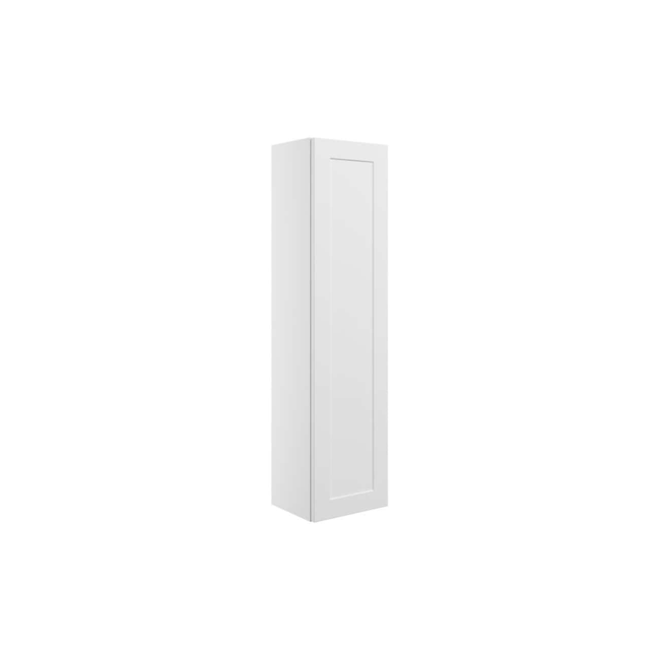 White bathroom wall cabinet with a flat-panel door, ideal for modern bathroom storage solutions, featuring a sleek and minimalistic design from Bubly Bathrooms.