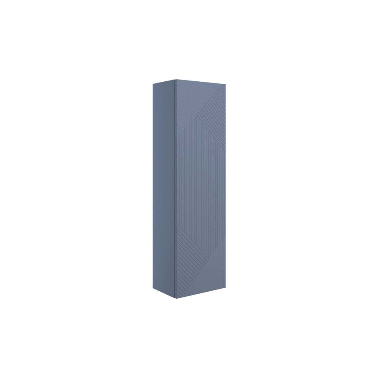 Contemporary blue bathroom storage cabinet with textured geometric surface design, ideal for modern bathroom decor and organised bathroom storage solutions.