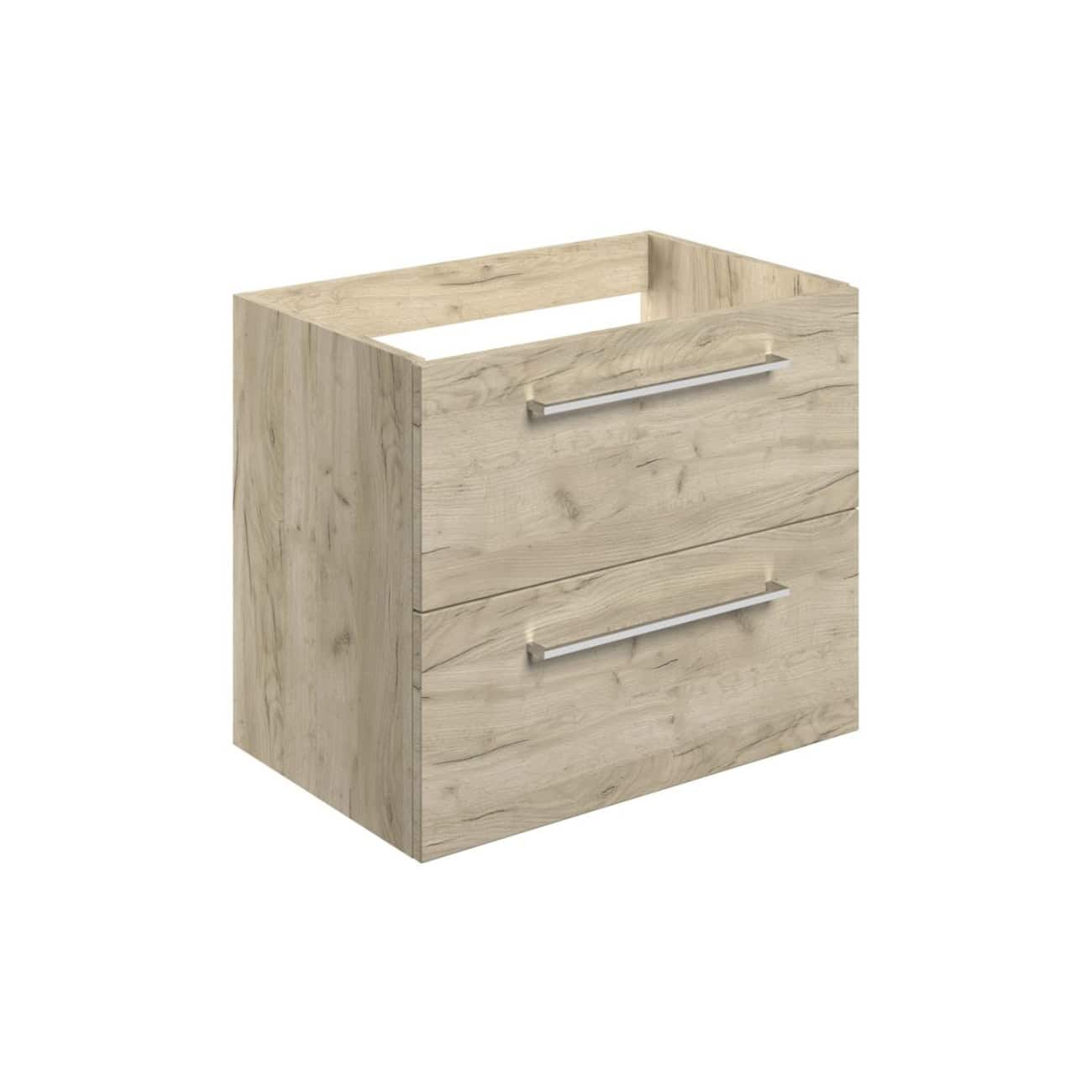 Natural oak bathroom vanity unit with two spacious drawers and modern metal handles - perfect for contemporary bathrooms. Designed for durability and style by Bubly Bathrooms.