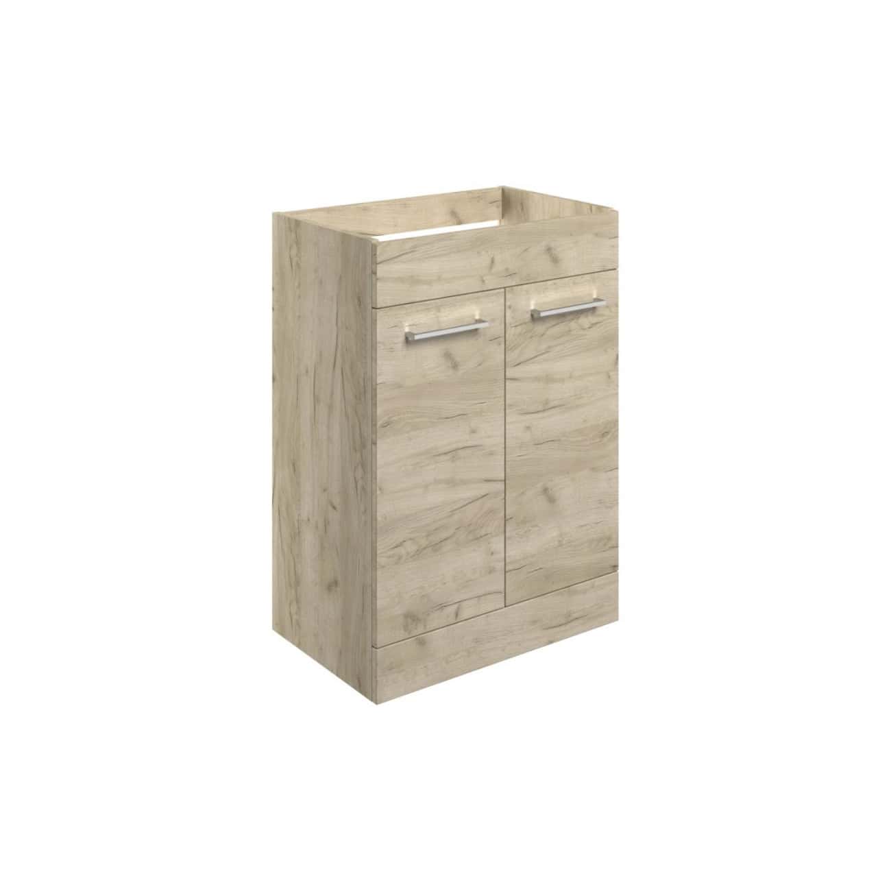 Stylish light wood bathroom cabinet with two drawers and silver handles, ideal for bathroom storage solutions, enhancing functionality and aesthetics.
