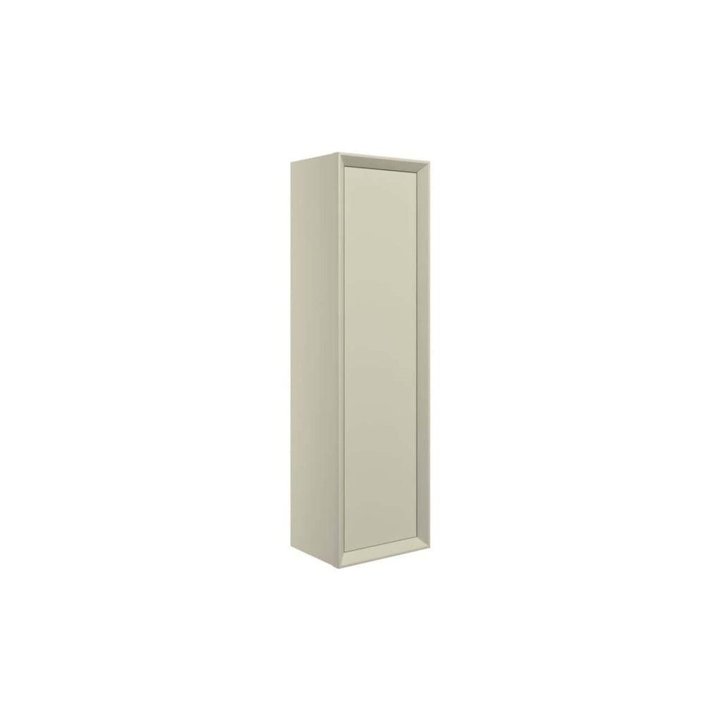 Sleek beige bathroom tall storage cabinet with a minimalist design, ideal for modern bathrooms to organise toiletries and essentials. Perfect combination of style and functionality.