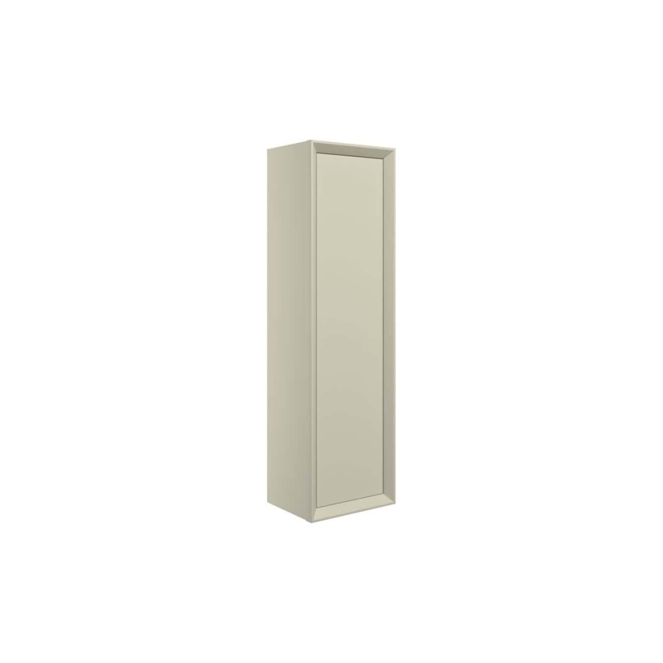 Sleek beige bathroom tall storage cabinet with a minimalist design, ideal for modern bathrooms to organise toiletries and essentials. Perfect combination of style and functionality.