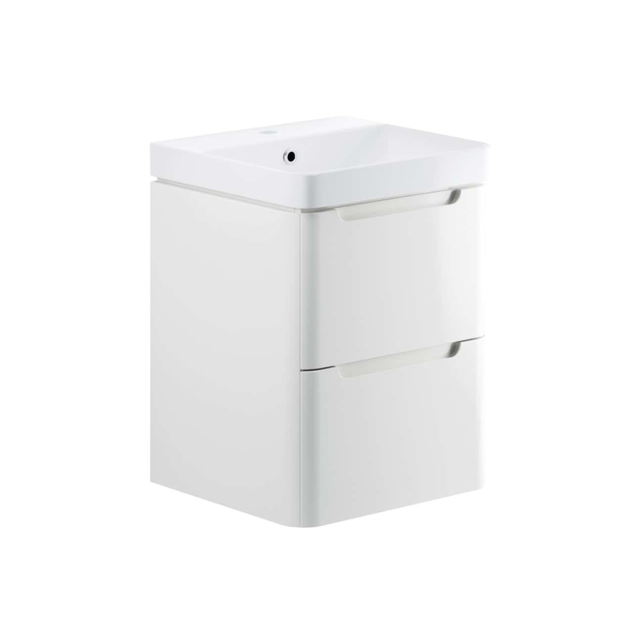 Sleek white bathroom vanity with integrated sink and storage drawers, ideal for modern bathroom designs. Efficient space-saving furniture by Bubly Bathrooms offering clean lines and functional storage solutions.