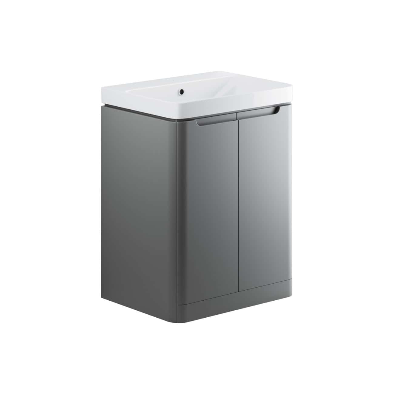 Sleek bathroom vanity with integrated sink and storage cabinet, modern design and grey finish, ideal for contemporary bathrooms, offering functionality and style.