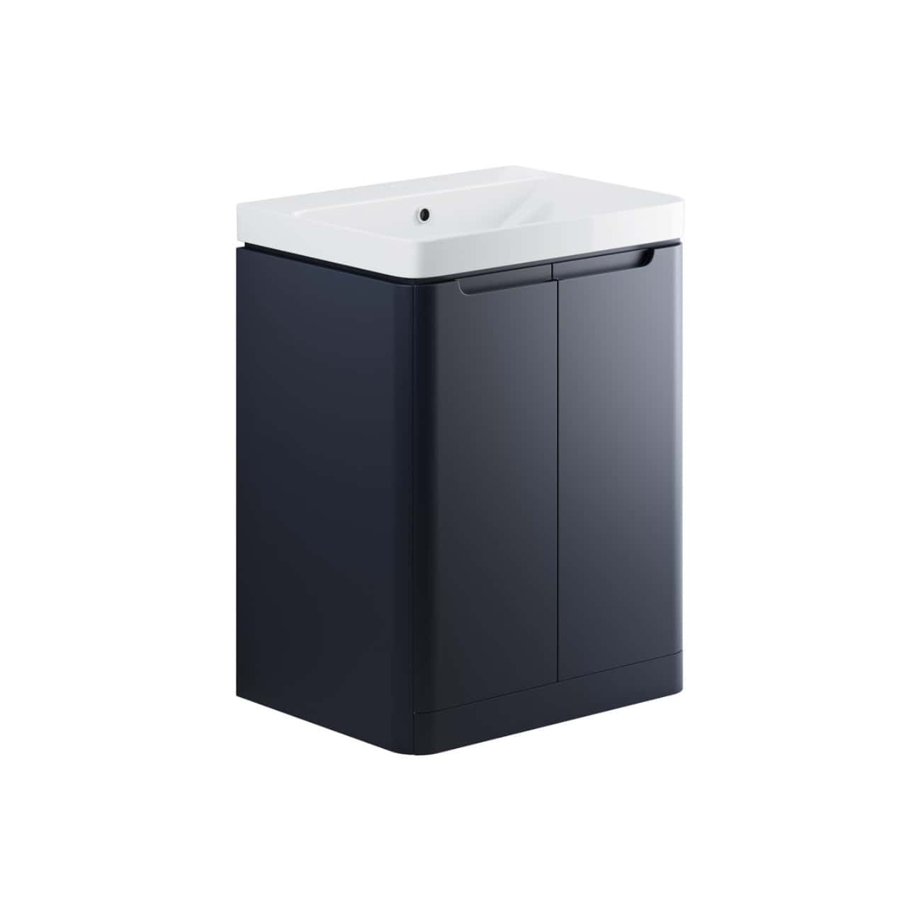 Compact bathroom sink cabinet with integrated washbasin, sleek black finish, and modern design, perfect for contemporary bathroom spaces.