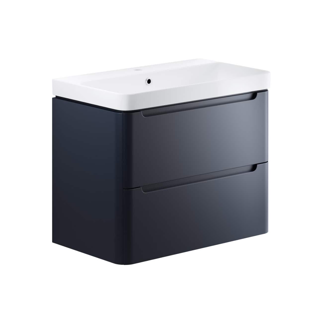 Sleek bathroom vanity unit with integrated sink and modern dark grey finish, ideal for contemporary bathrooms, providing stylish storage and a minimalist look.
