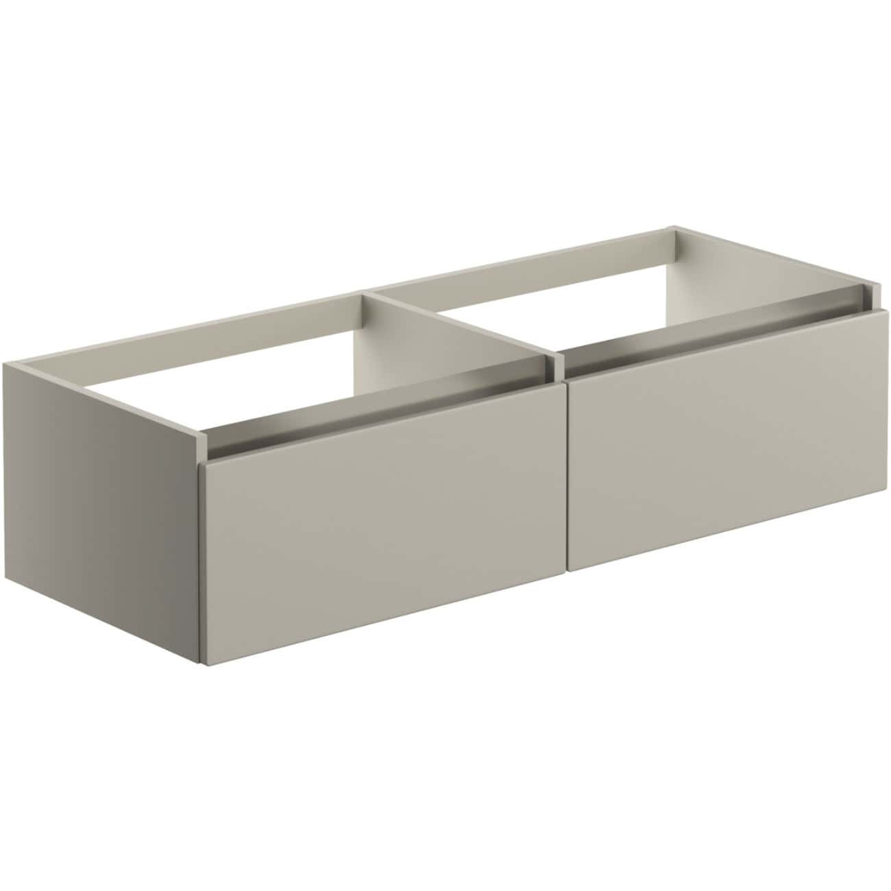 Sleek grey double bathroom wall-mounted storage unit with open compartments, perfect for organising toiletries in modern bathrooms.